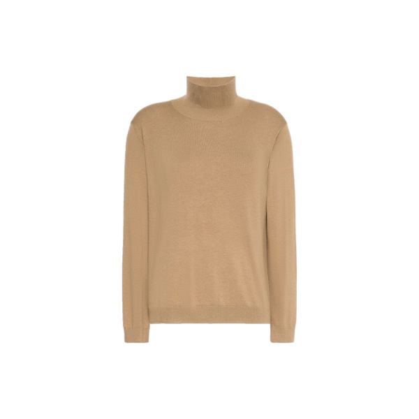 Max Mara Kiku Wool and Silk Turtleneck in Camel | Women | Luxury Shoes 