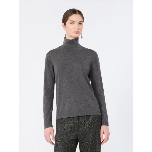 Max Mara Kiku Wool and Silk Turtleneck in Dark Grey | Turtlenecks | Luxury Shoes 