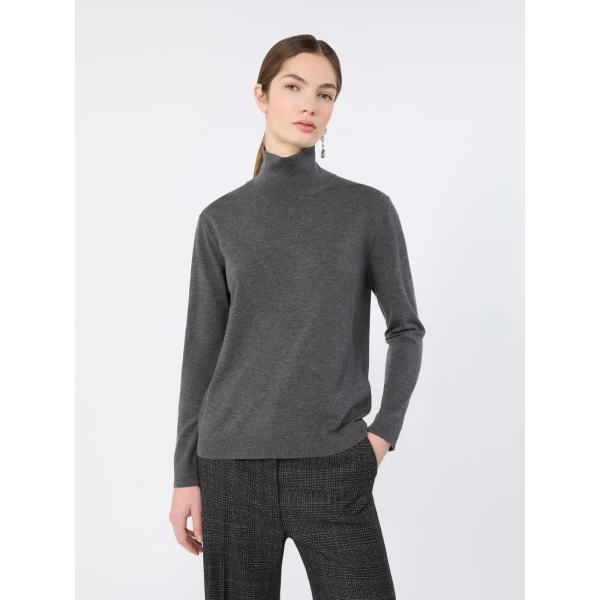 Max Mara Kiku Wool and Silk Turtleneck in Dark Grey | Turtlenecks | Luxury Shoes 