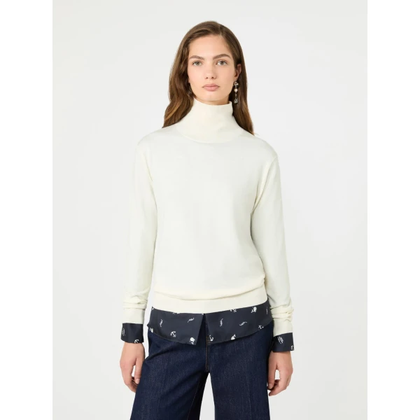 Max Mara Kiku Wool and Silk Turtleneck in Ivory | Turtlenecks | Luxury Shoes 