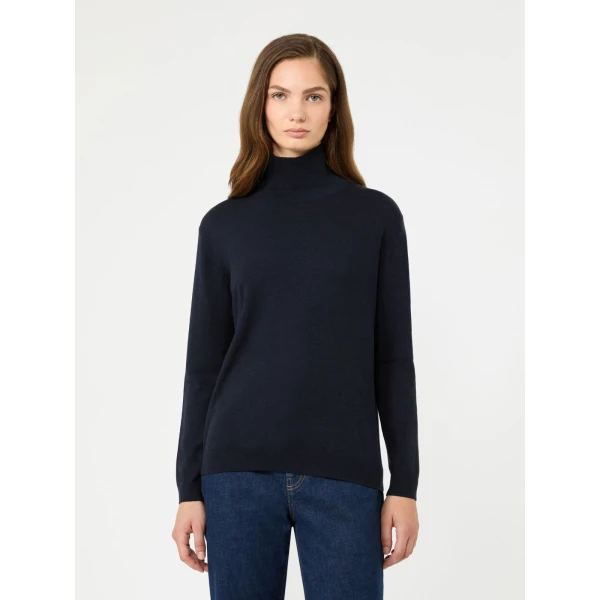 Max Mara Kiku Wool and Silk Turtleneck in Navy | Turtlenecks | Luxury Shoes 