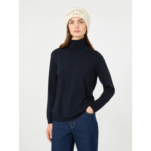 Max Mara Kiku Wool and Silk Turtleneck in Navy | Turtlenecks | Luxury Shoes 