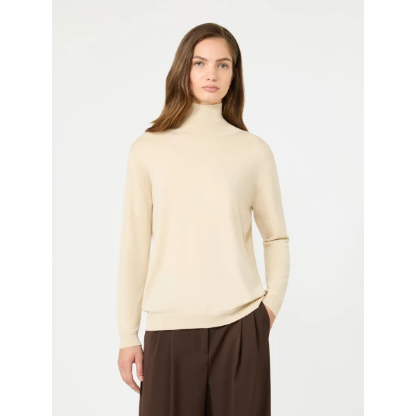Max Mara Kiku Wool and Silk Turtleneck in Sand | Turtlenecks | Luxury Shoes 