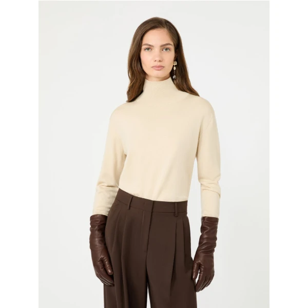 Max Mara Kiku Wool and Silk Turtleneck in Sand | Turtlenecks | Luxury Shoes 