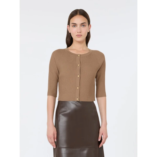 Max Mara Kiwi Cropped Wool Cardigan in Camel | Cardigan | Luxury Shoes 