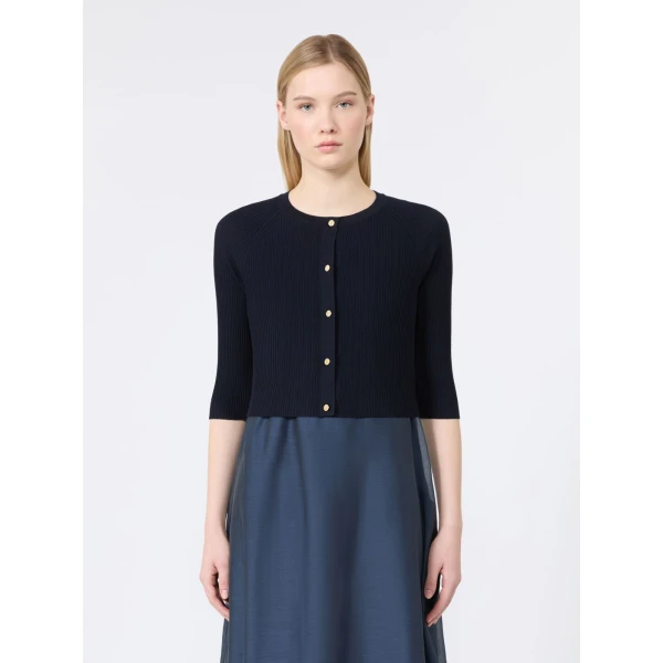 Max Mara Kiwi Cropped Wool Cardigan in Ultramarine | Cardigan | Luxury Shoes 
