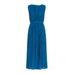 Max Mara Laghi Pleated Jersey Dress in Navy | Midi Dresses | Luxury Shoes 