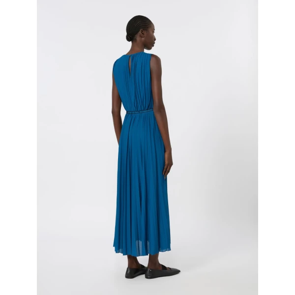 Max Mara Laghi Pleated Jersey Dress in Navy | Midi Dresses | Luxury Shoes 