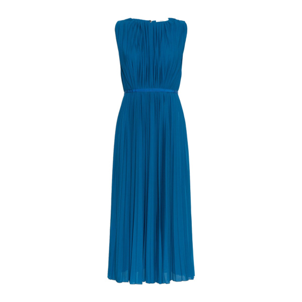 Max Mara Laghi Pleated Jersey Dress in Navy | Midi Dresses | Luxury Shoes 