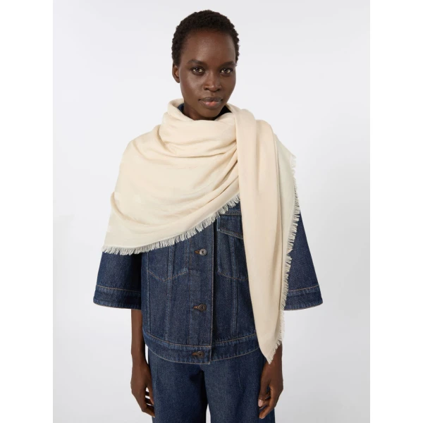 Max Mara Lama Houndstooth Jacquard Shawl in Beige | Scarves | Luxury Shoes 