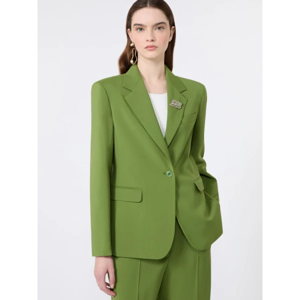 Max Mara Lamine Single-Breasted Stretch Wool Blazer in Green | Blazers | Luxury Shoes 