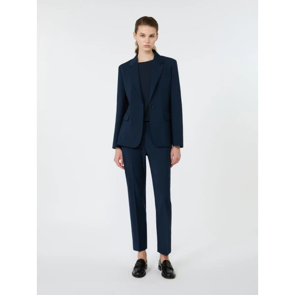 Max Mara Lamine Single-Breasted Stretch Wool Blazer in Navy | Blazers | Luxury Shoes 