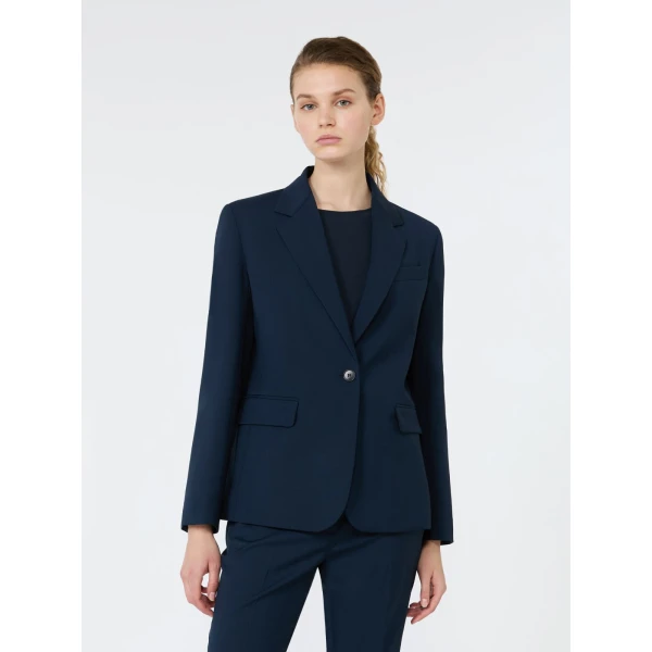 Max Mara Lamine Single-Breasted Stretch Wool Blazer in Navy | Blazers | Luxury Shoes 