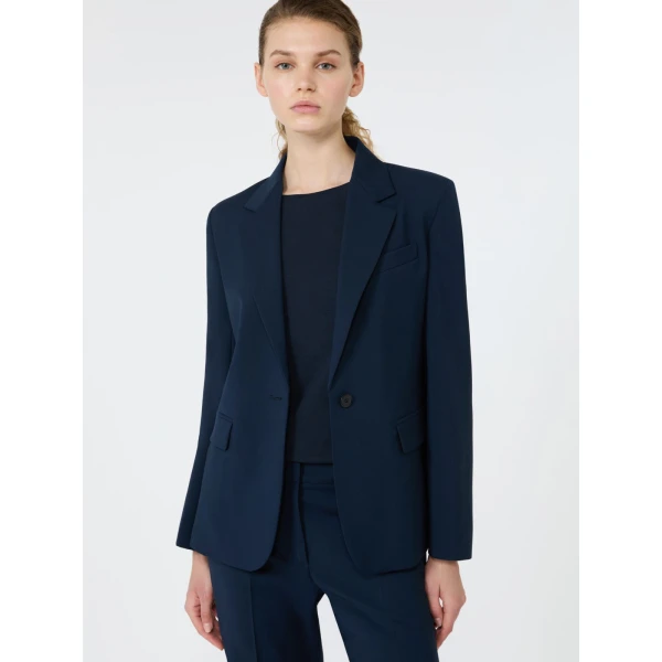 Max Mara Lamine Single-Breasted Stretch Wool Blazer in Navy | Blazers | Luxury Shoes 