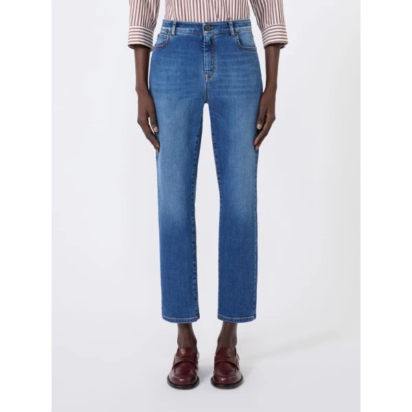 Max Mara Lana Slim Cropped Stretch Denim Jeans in Navy | Denim | Luxury Shoes 