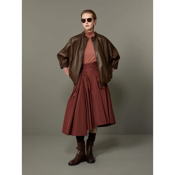 Max Mara Lanoso Lambskin Nappa Leather Blouson in Mud | Leather Jackets | Luxury Shoes 