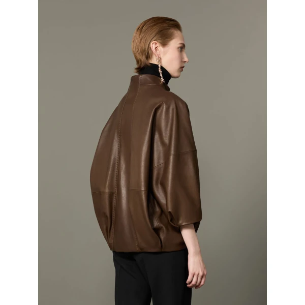 Max Mara Lanoso Lambskin Nappa Leather Blouson in Mud | Leather Jackets | Luxury Shoes 