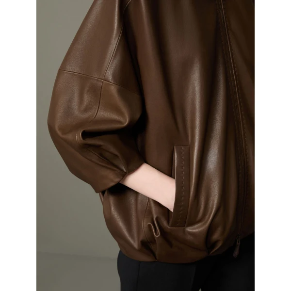 Max Mara Lanoso Lambskin Nappa Leather Blouson in Mud | Leather Jackets | Luxury Shoes 