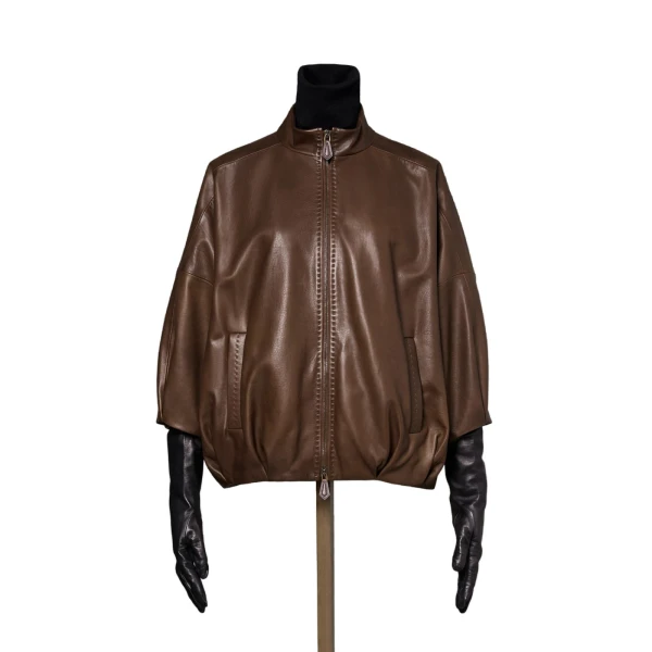 Lanoso Lambskin Nappa Leather Blouson in Mud