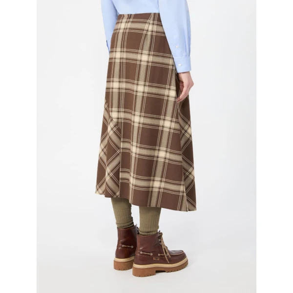 Max Mara Lanoso Tartan Wool Wrap Skirt in Brown | Midi Skirts | Luxury Shoes 