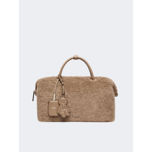 Max Mara Large Alpaca and Cashmere Teddy Boston Bag in Beige Golden | Totes & Top-Handle Bags | Luxury Shoes 