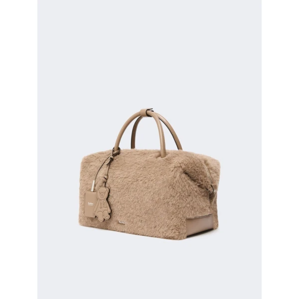 Max Mara Large Alpaca and Cashmere Teddy Boston Bag in Beige Golden | Totes & Top-Handle Bags | Luxury Shoes 