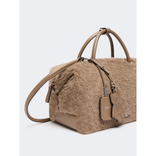 Max Mara Large Alpaca and Cashmere Teddy Boston Bag in Beige Golden | Totes & Top-Handle Bags | Luxury Shoes 