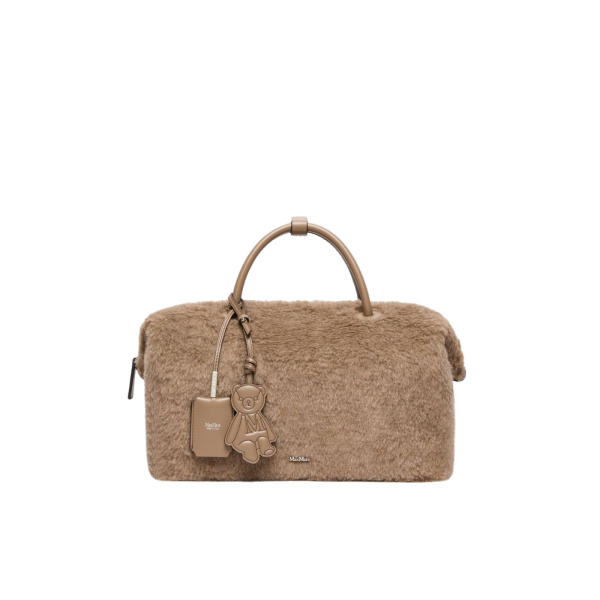 Max Mara Large Alpaca and Cashmere Teddy Boston Bag in Beige Golden | Totes & Top-Handle Bags | Luxury Shoes 
