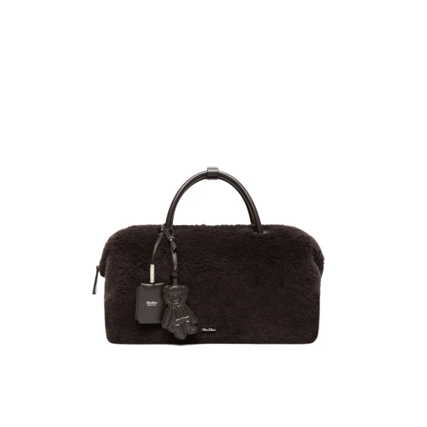 Large Alpaca and Wool Teddy Boston Bag in Brown