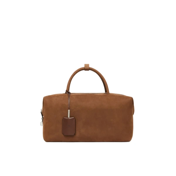 Large Nubuck Leather Boston Bag in Cocoa