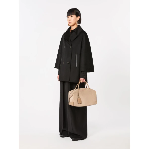 Max Mara Large Nubuck Leather Boston Bag in Mud | Totes & Top-Handle Bags | Luxury Shoes 