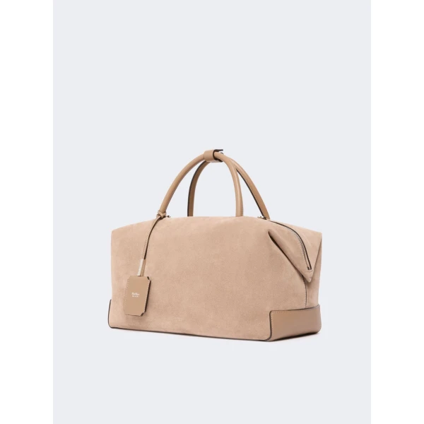 Max Mara Large Nubuck Leather Boston Bag in Mud | Totes & Top-Handle Bags | Luxury Shoes 