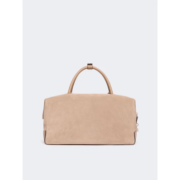 Max Mara Large Nubuck Leather Boston Bag in Mud | Totes & Top-Handle Bags | Luxury Shoes 