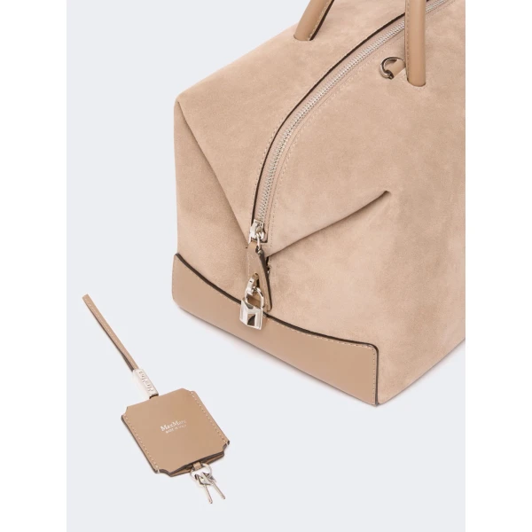 Max Mara Large Nubuck Leather Boston Bag in Mud | Totes & Top-Handle Bags | Luxury Shoes 