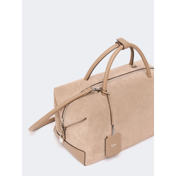Max Mara Large Nubuck Leather Boston Bag in Mud | Totes & Top-Handle Bags | Luxury Shoes 