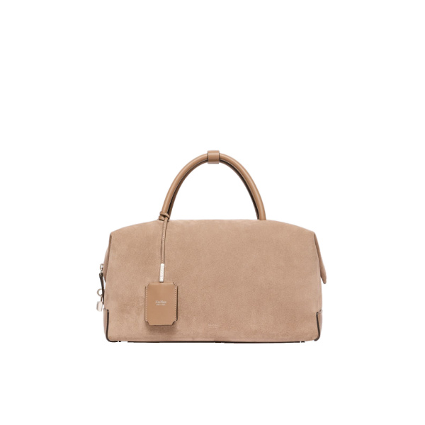 Max Mara Large Nubuck Leather Boston Bag in Mud | Totes & Top-Handle Bags | Luxury Shoes 