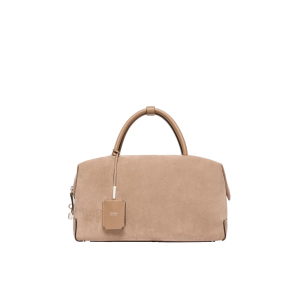 Large Nubuck Leather Boston Bag in Mud