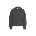 Max Mara Laser Wool Half-Zip Roll-Neck Jumper in Dark Grey | Turtlenecks | Luxury Shoes 