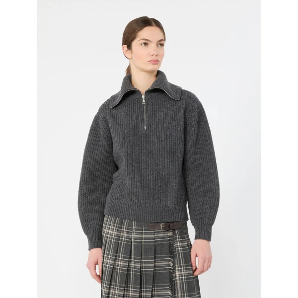Max Mara Laser Wool Half-Zip Roll-Neck Jumper in Dark Grey | Turtlenecks | Luxury Shoes 
