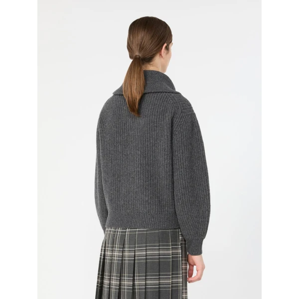 Max Mara Laser Wool Half-Zip Roll-Neck Jumper in Dark Grey | Turtlenecks | Luxury Shoes 