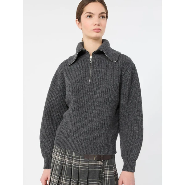 Max Mara Laser Wool Half-Zip Roll-Neck Jumper in Dark Grey | Turtlenecks | Luxury Shoes 