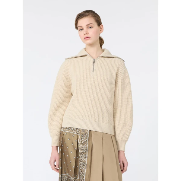 Max Mara Laser Wool Half-Zip Roll-Neck Jumper in Ice Grey | Turtlenecks | Luxury Shoes 