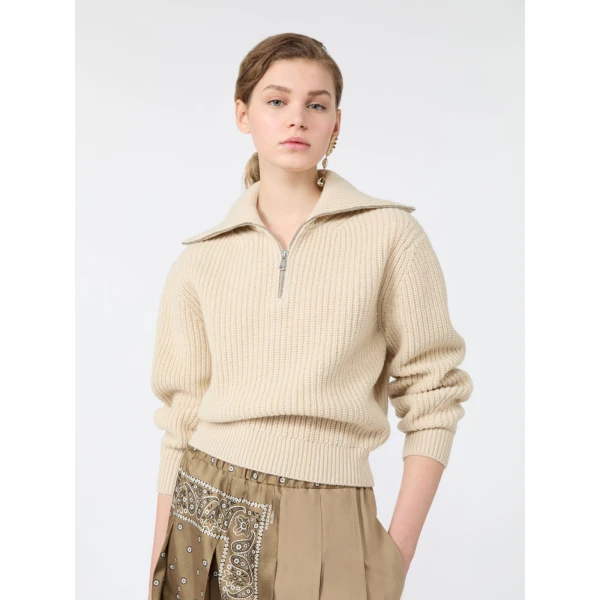 Max Mara Laser Wool Half-Zip Roll-Neck Jumper in Ice Grey | Turtlenecks | Luxury Shoes 