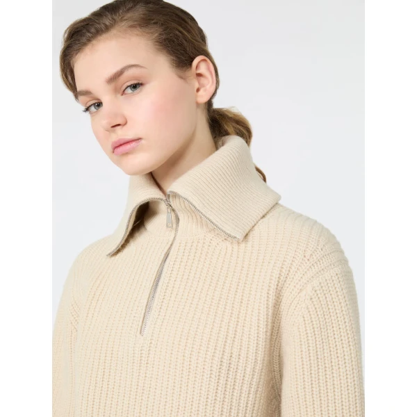 Max Mara Laser Wool Half-Zip Roll-Neck Jumper in Ice Grey | Turtlenecks | Luxury Shoes 