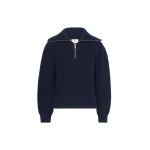 Max Mara Laser Wool Half-Zip Roll-Neck Jumper in Navy | Turtlenecks | Luxury Shoes 