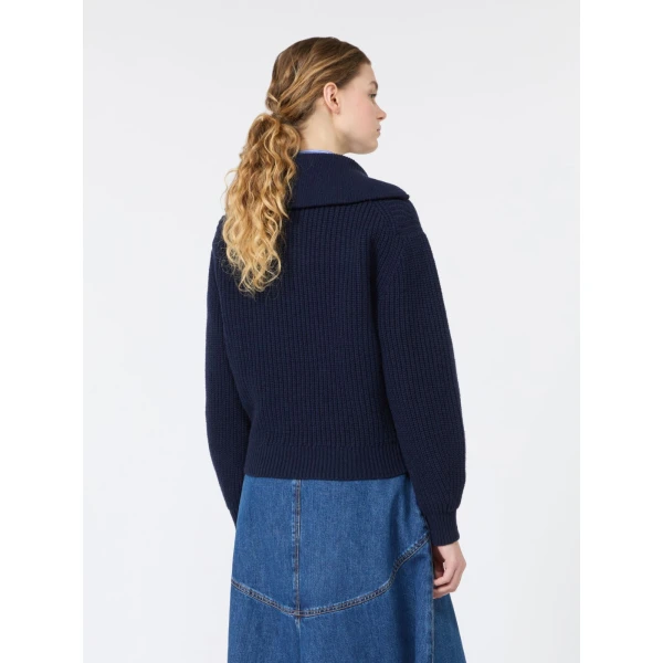 Max Mara Laser Wool Half-Zip Roll-Neck Jumper in Navy | Turtlenecks | Luxury Shoes 