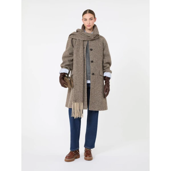 Max Mara Latino Wool-Blend Tweed Coat with Scarf in Brown | Wool Coat | Luxury Shoes 