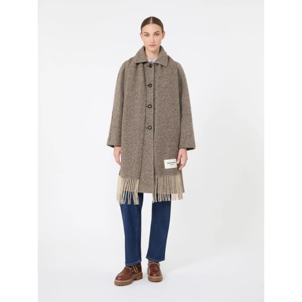 Max Mara Latino Wool-Blend Tweed Coat with Scarf in Brown | Wool Coat | Luxury Shoes 