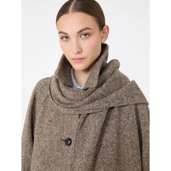 Max Mara Latino Wool-Blend Tweed Coat with Scarf in Brown | Wool Coat | Luxury Shoes 