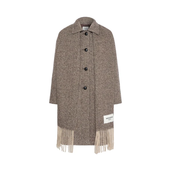Latino Wool-Blend Tweed Coat with Scarf in Brown